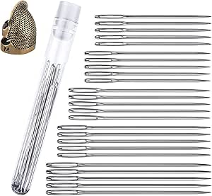 25 Pcs Large Eye Sewing Needles, 5 Sizes Embroidery Needles with Finger Protector Thimble, Handmade Stitching Needles Darning Needles Yarn Knitting Needles