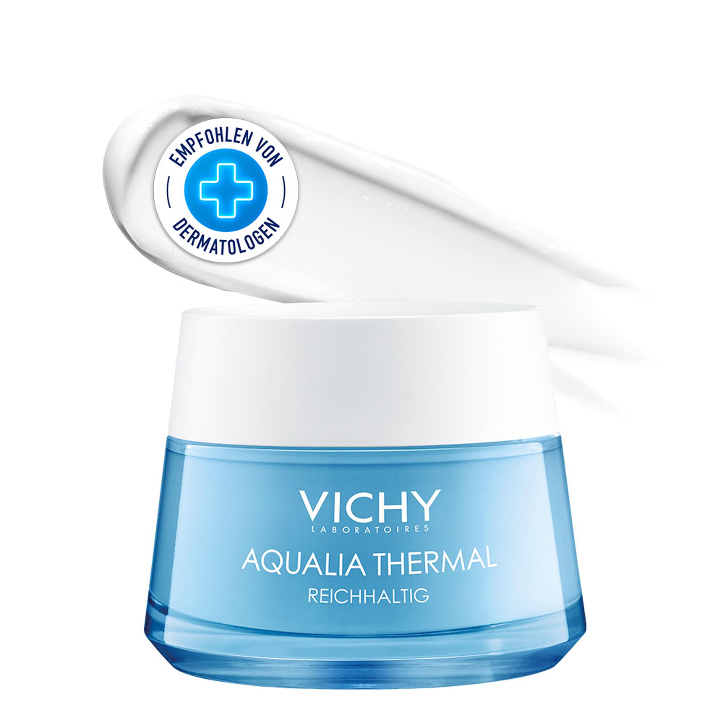 VICHY Reichhaltige Gesichtscreme für trockene bis sehr trockene Haut, Aufpolsternd und beruhigend, 48 Stunden Feuchtigkeit, Mit Hyaluron und pflanzlichem Zucker, Aqualia Thermal, 50 ml