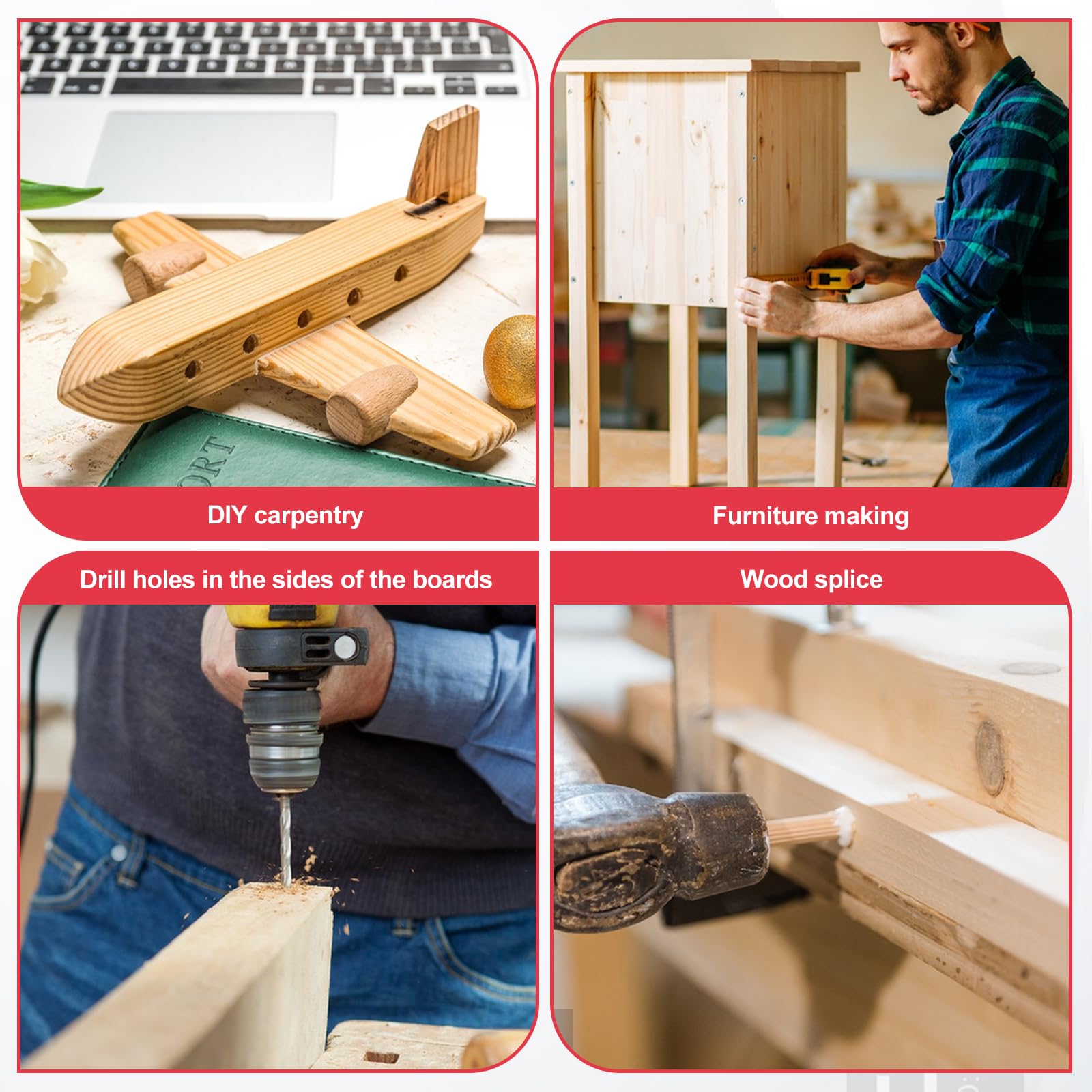 EFUTURETIME Posizionatore di Perforazione, 6/8/10 mm Dima per Fori Legno, Ausilio per Tasselli Verticali per Foratura del Centro e Marcatura della Distanza, Fissaggio Rapido e Preciso dei Perni, A