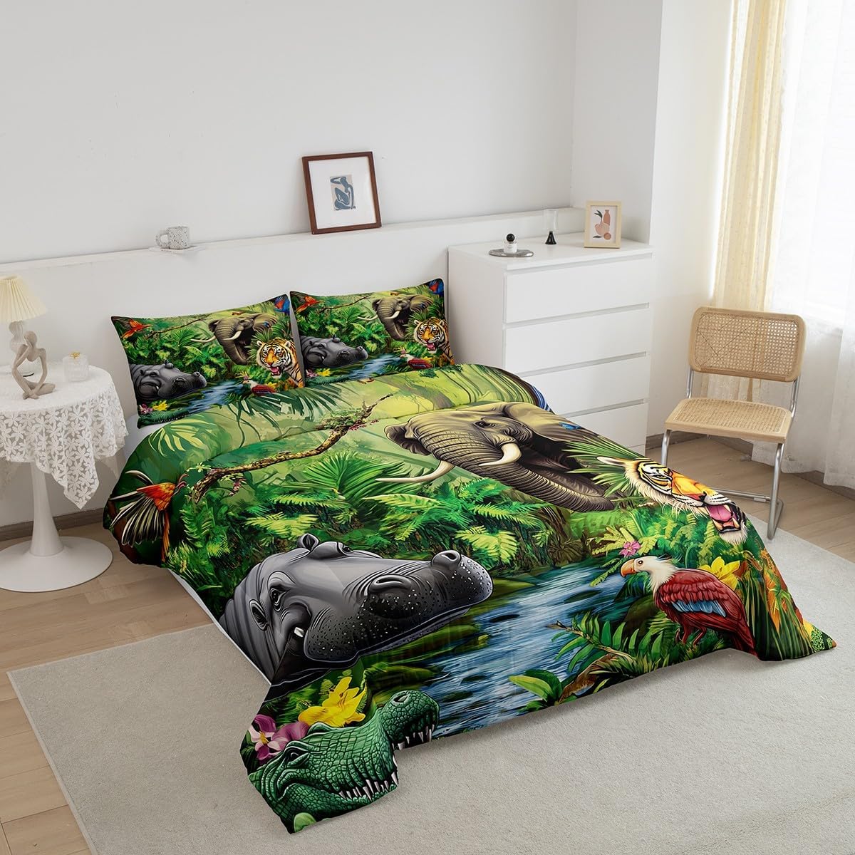 Jungle Animals Comforter Set - Full Crocodile, Hippo, Elephant, Tiger Bedding - Safari Animal Theme - Down Comforter with 1 Comforter and 2 Pillow Cases - Image 3