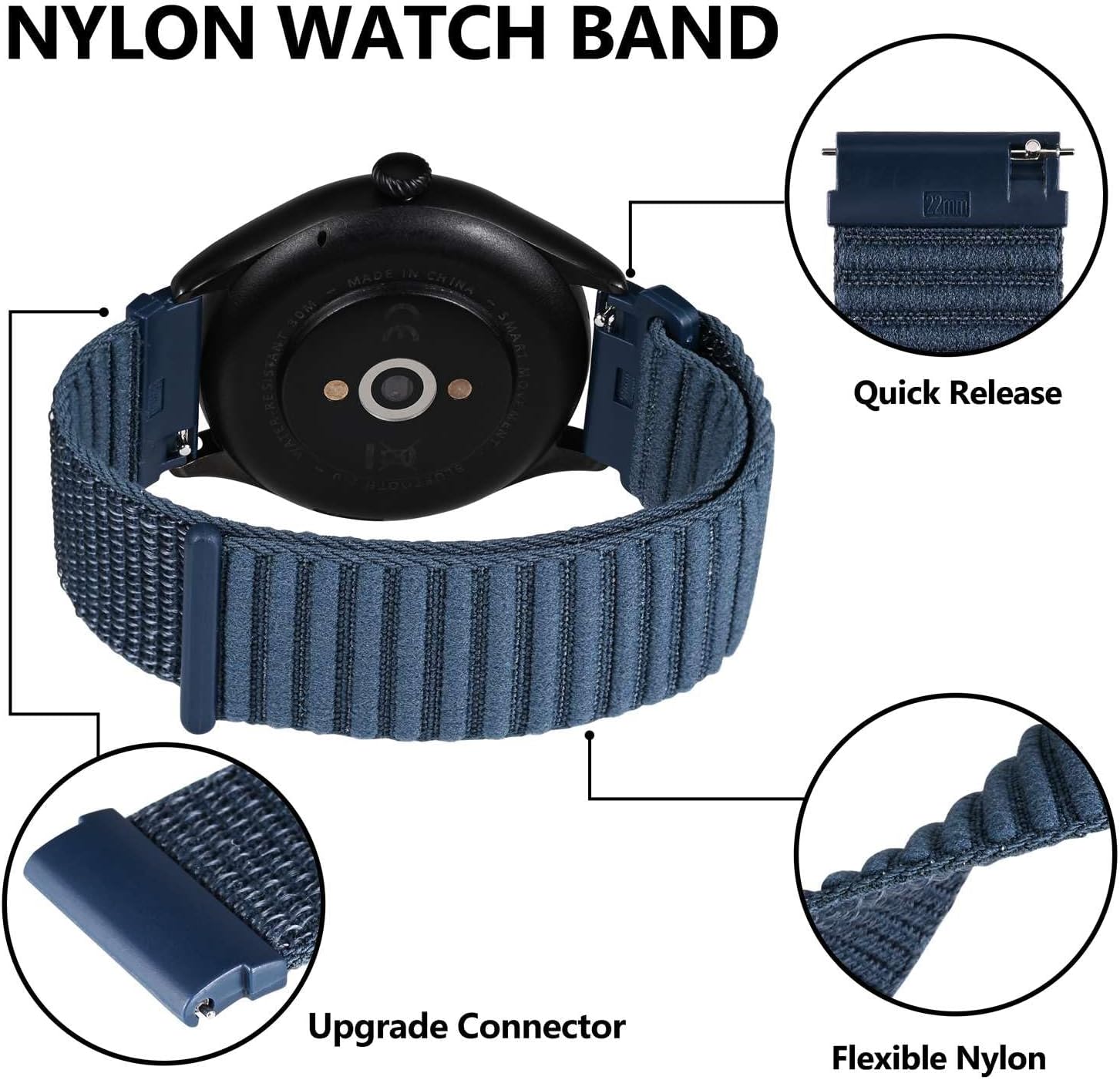 BISONSTRAP Nylon Watch Straps for Men and Women, Hook and Loop Nylon Bands, Quick Release, Adjustable Replacement Wristband, 16mm 18mm 20mm 22mm 24mm image 4