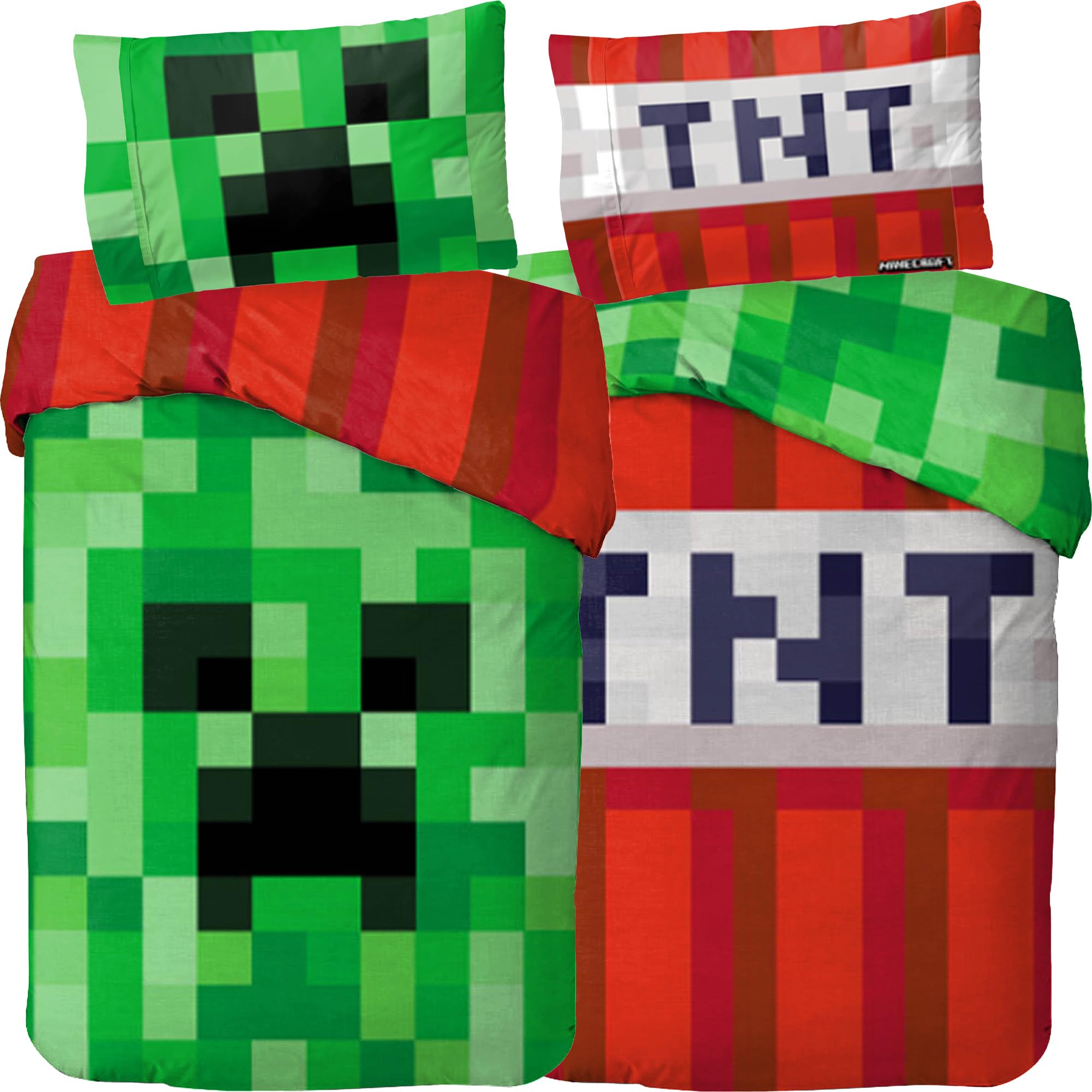 BERONAGE omkeerbare beddengoedset Minecraft Creeper TNT 135 x 200 cm