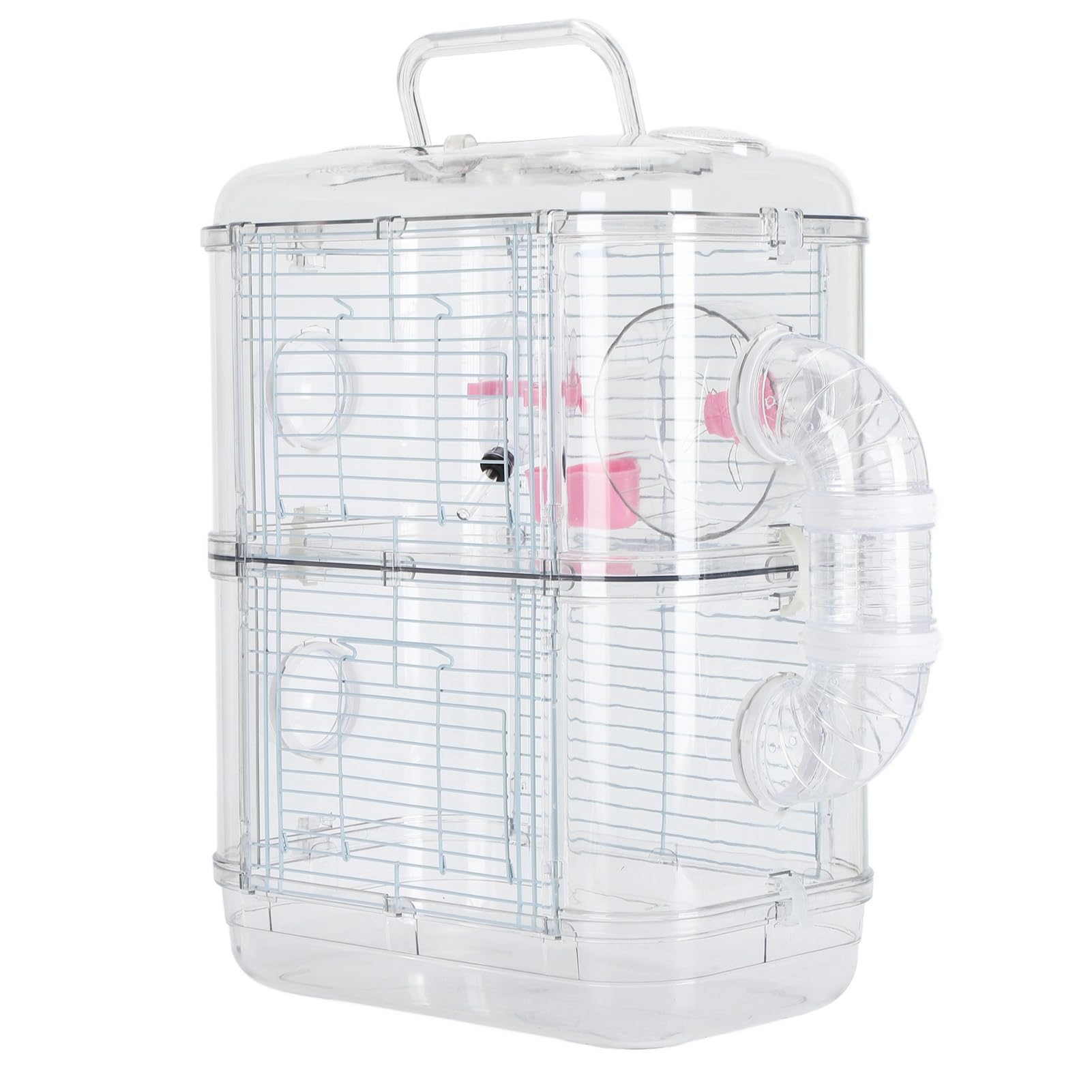 Cosiki Jaula para Hámster de Doble Capa con Diseño de Túnel Interactivo y Botella de Agua para Juegos Divertidos - Casa de Alambre de Hierro de 42x31x26cm (2 Capas)