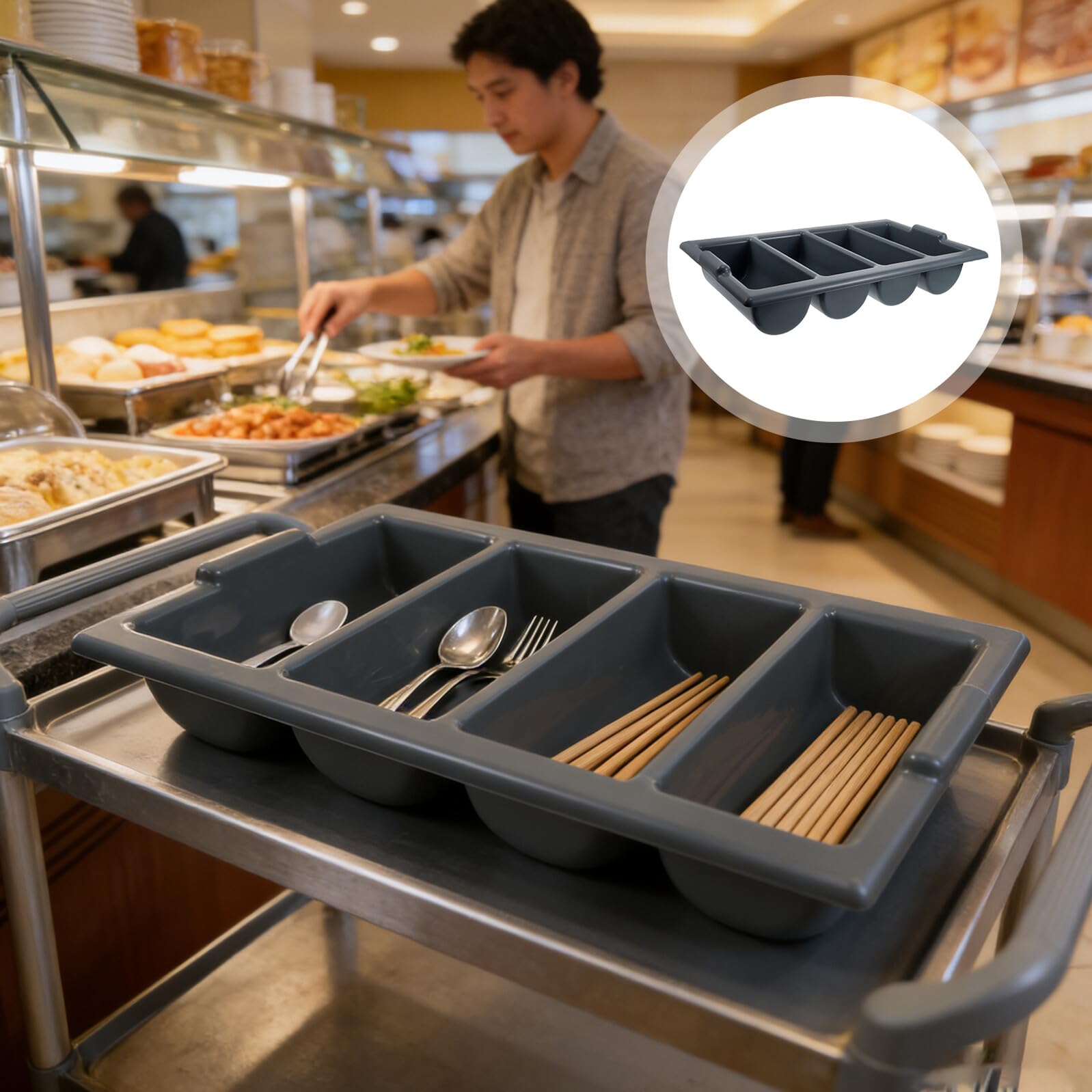 DOITOOL Portaposate in Plastica 4 Scomparti, Organizzatore Utensili da Cucina Salvaspazio per Cassetti, Vassoio Porta Posate Compatto per Buffet e Ristoranti