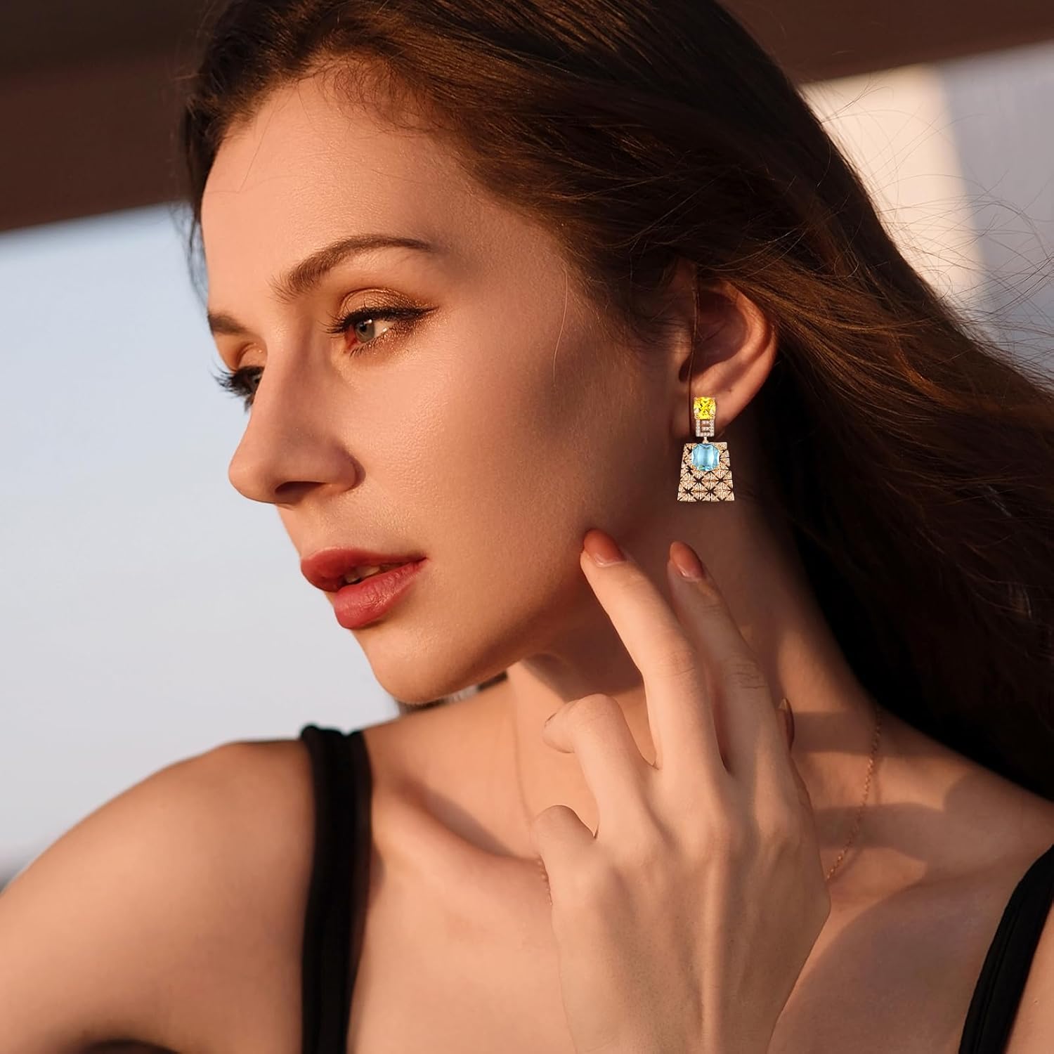 S925 Sterling Silver Posts Square Crystal Dangle Earrings for Women Drop Cubic Zirconia Statement Earrings Fashion Jewelry Gift for Wedding Prom Party - Image 2