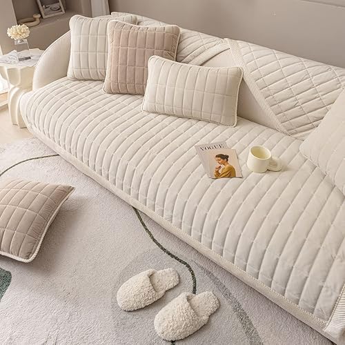 vctops Funda acolchada de felpa de terciopelo para sofá, súper suave, antideslizante, funda para sofá seccional, protector de muebles para perros,