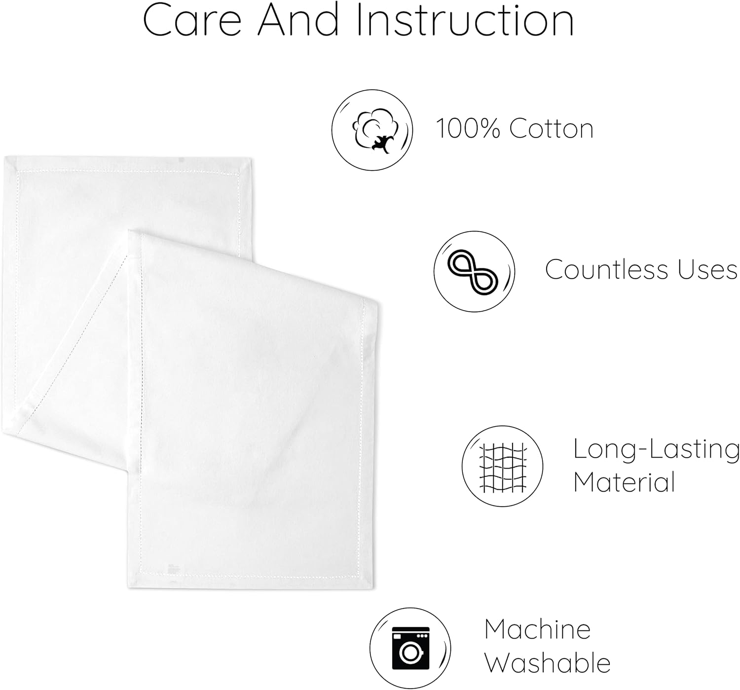 Encasa Homes Dining Set (4 Placemats + 1 Table Runner) | White | Cotton Hemstitched | Decorative Cloth for Party, Home, Cafes, Restaurants & Hotels - Machine Washable