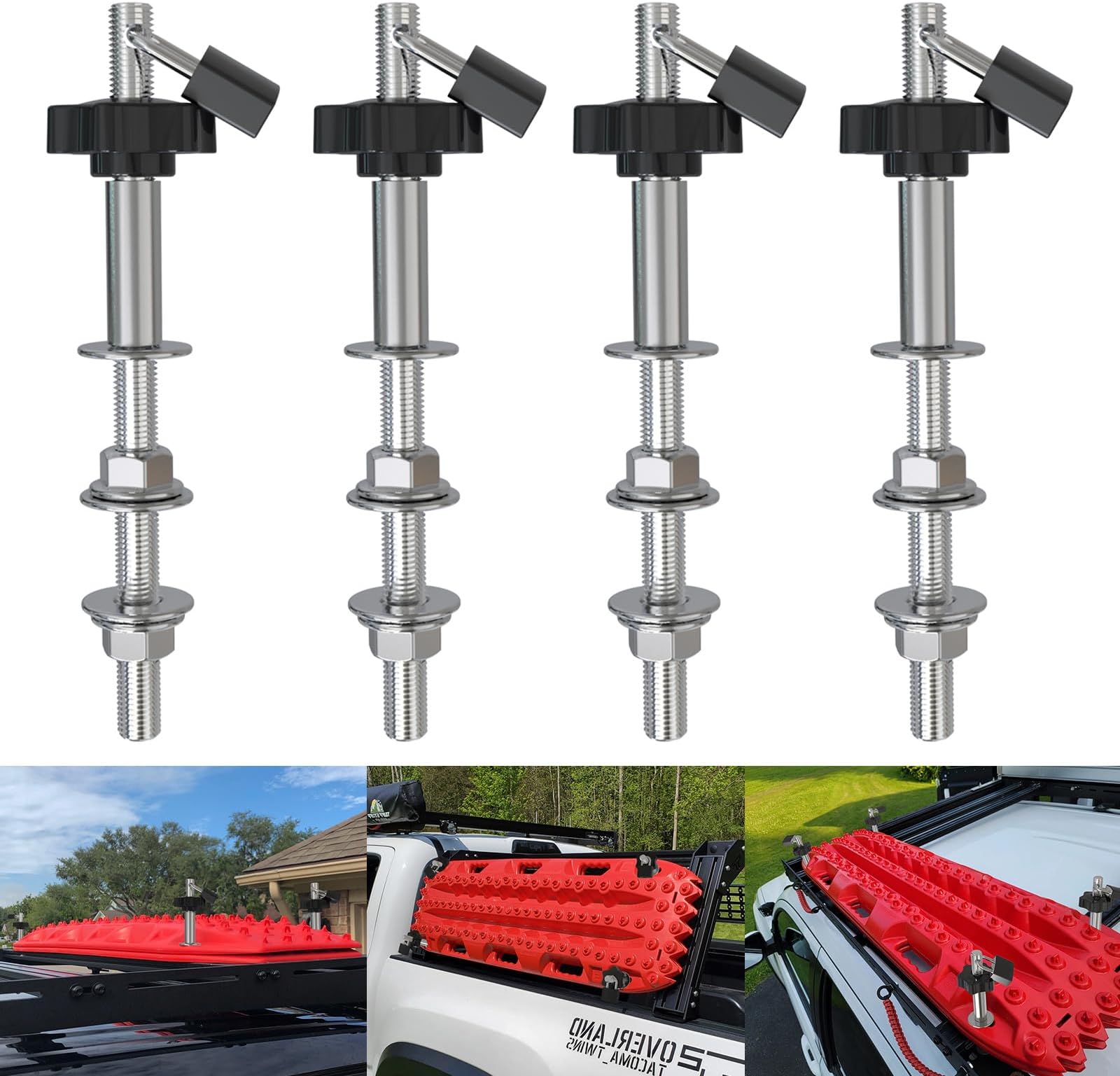 Mounting Pins Kits for Traction Boards, Universal Lockable Theft-Proof Mount Pins Kit with 4 Padlocks, Fit for Almost All Recovery Tracks