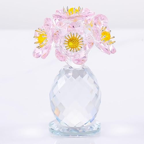 Miniatura 7 de Enjinkail Figuras de cristal de flores rosas con florero, adorno de ramo de flores de cristal, decoración de escritorio, regalos únicos de