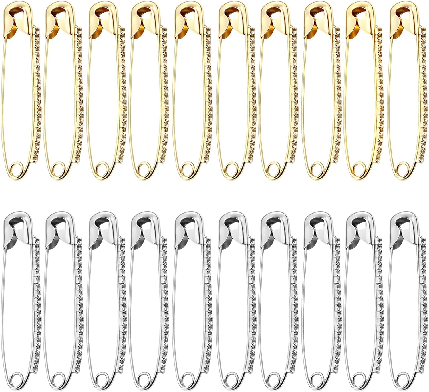 20-Piece Safety Pins for Clothes, Decorative Large Safety Pin Brooch Set with Rhinestone, Fashion for Sweaters Scarves Shawls and Jackets, Elegant Brooch Gold and Silver