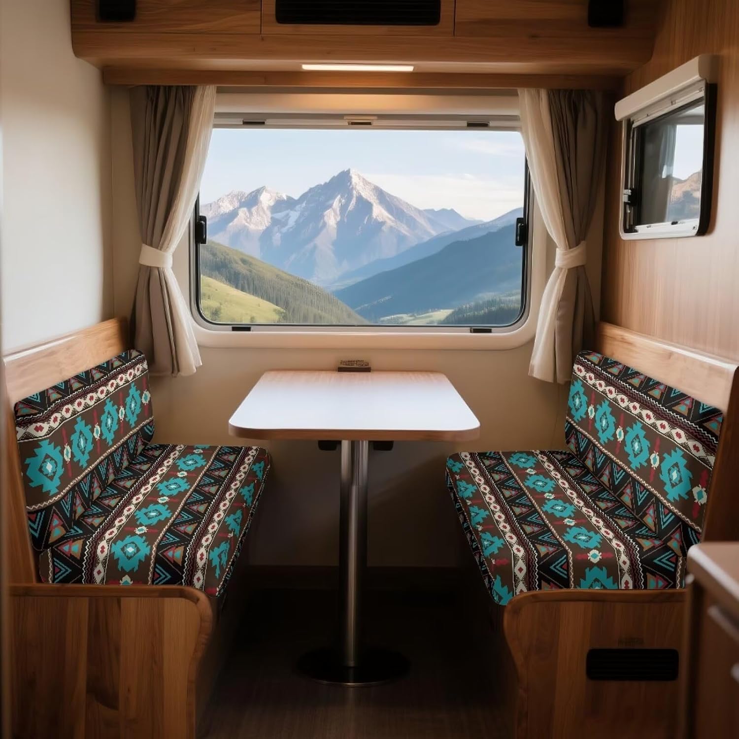 1 Set Flannel RV Dinette Cushion Covers Geometric Camper Cushion Slipcover Warm Sofa Chair Covers Furniture Protector for RV Camper Car Bench, 1 Backrest Cover & 1 Bench Cover