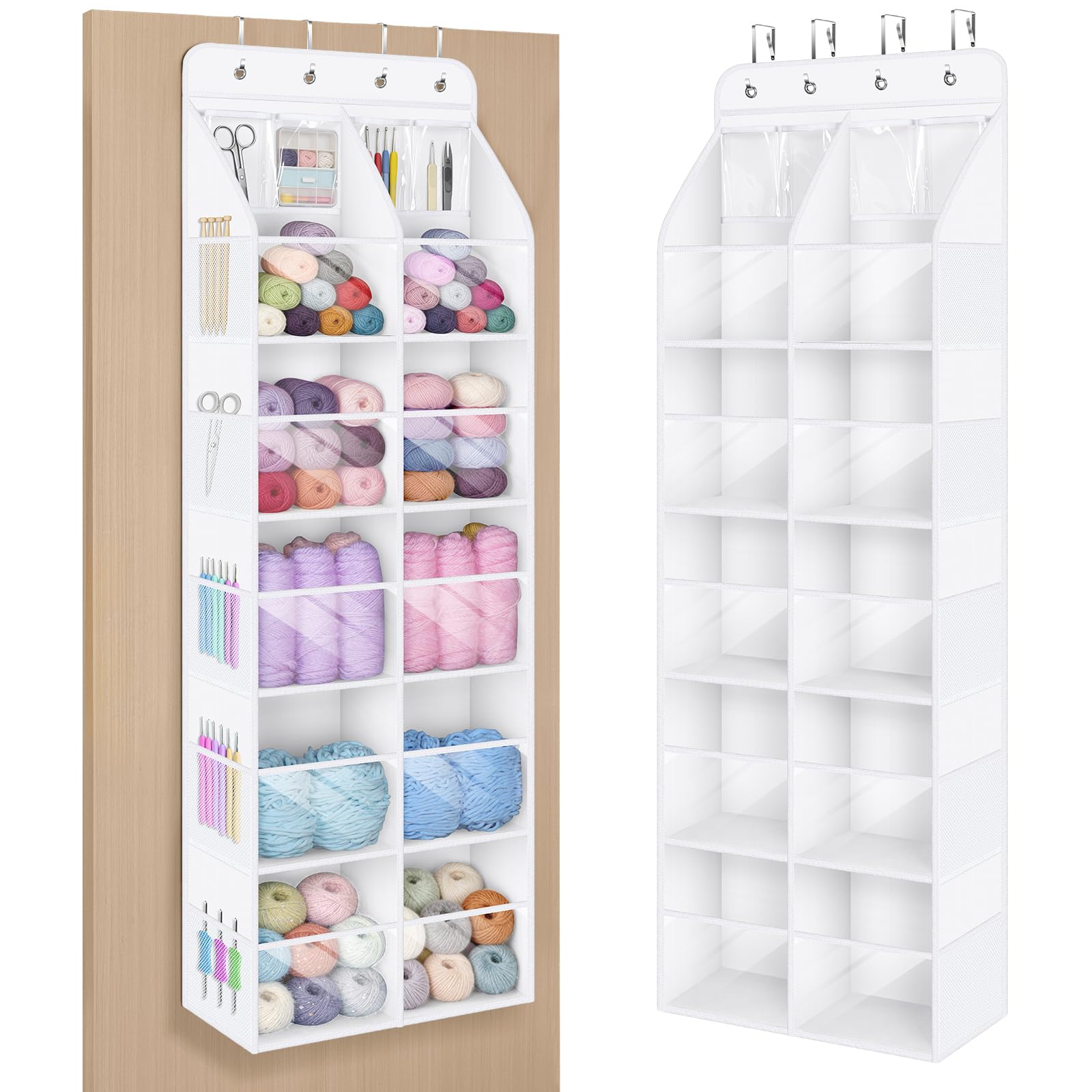 Univivi Yarn Storage Organizer, 6 Tiers Crochet Bag Organizer, White