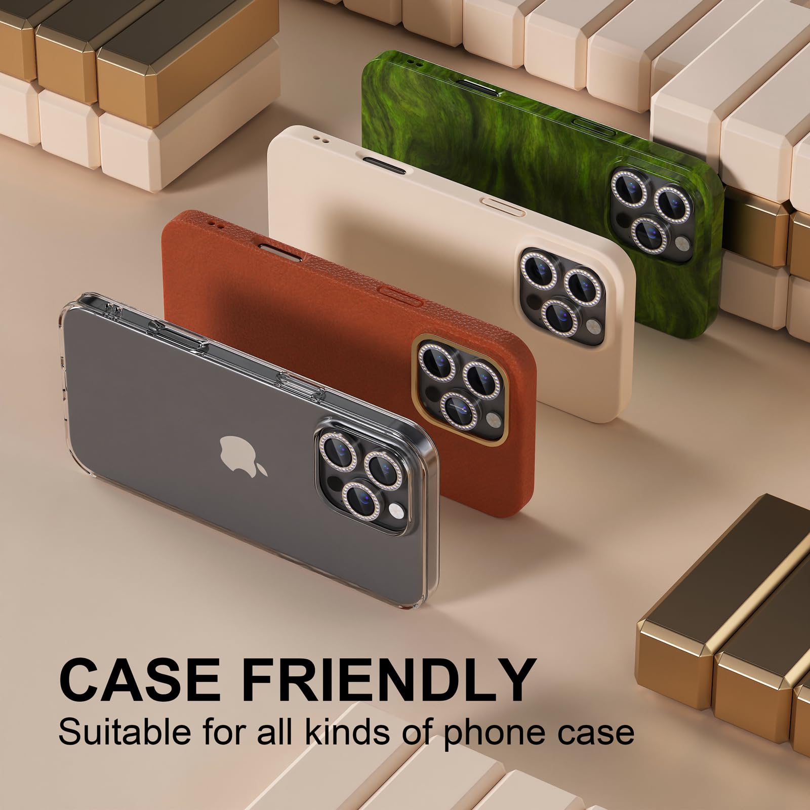 Misea Kompatybilny z iPhone 16 Pro/iPhone 16 Pro Max osłona obiektywu aparatu, osłona aparatu ze szkła hartowanego 9H, osłona ekranu metalowa, indywidualna osłona pierścienia, akcesoria dekoracyjne