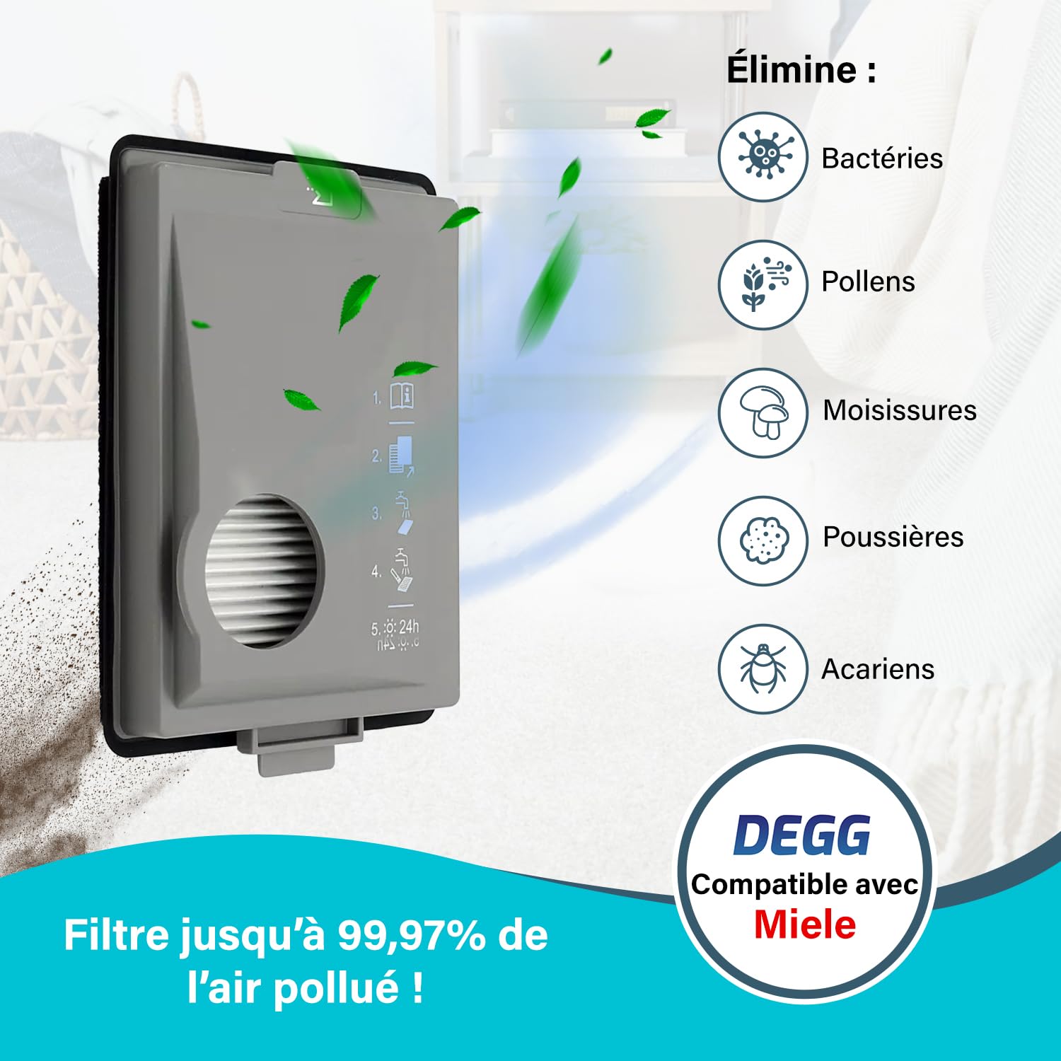 DEGG Kit de filtres - Compatible avec aspirateurs Miele Boost CX1 - Remplace SF-HY 60 & CX-FSF - Filtre HEPA et Anti-Poussière Fine - Ajustement parfait - Accessoires pour aspirateur