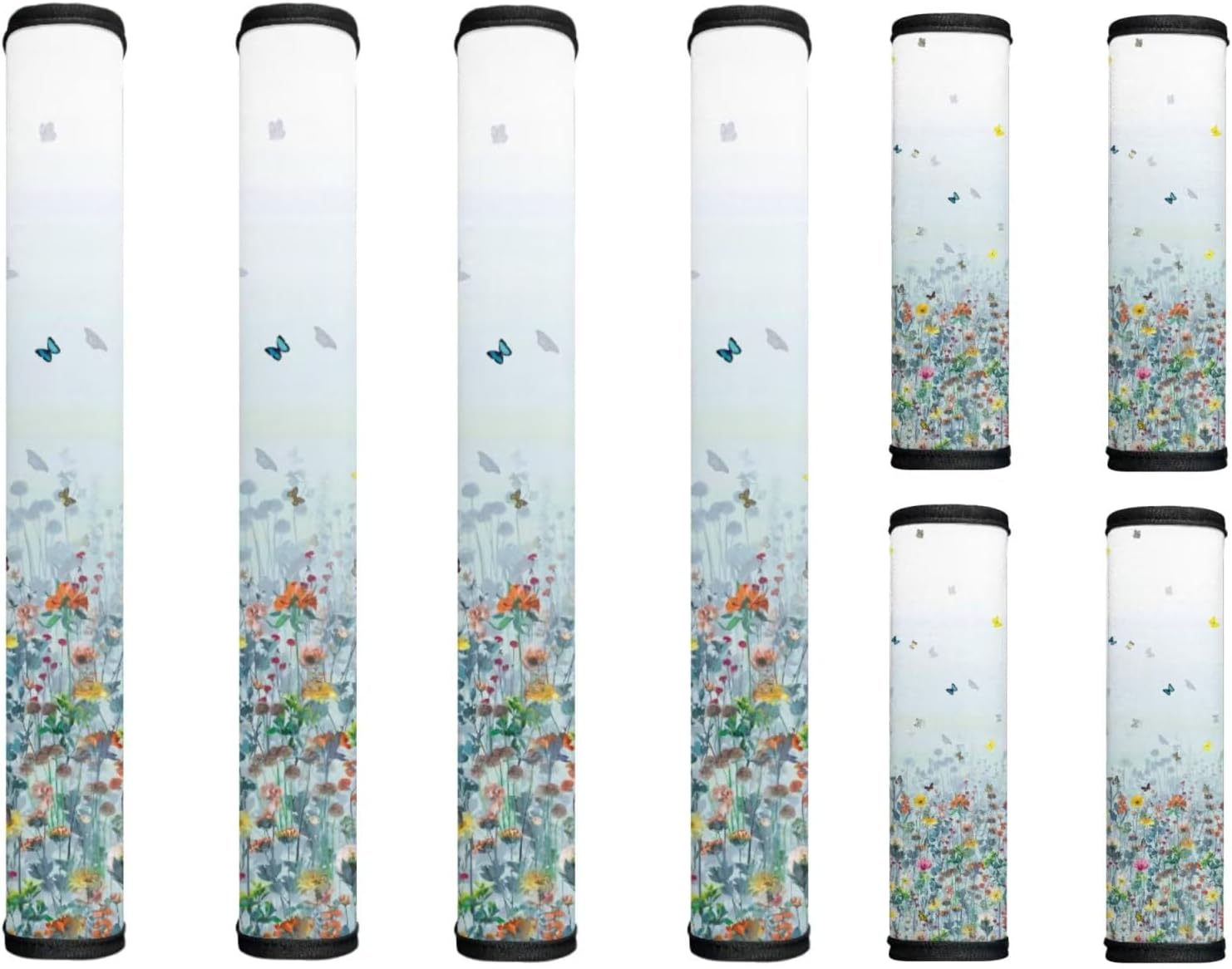 Flower Print Refrigerator Door Handle Covers Set of 8, Antiskid Protector Decoration for Fridge Oven Dishwasher Keep Kitchen Appliance Clean from Smudges, Food Stains, Blue