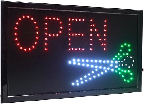 Letrero de apertura de negocios con luz LED grande de 21.5 x 13 pulgadas con botón de encendidoapagado de cadena y control de movimiento (peluquero)