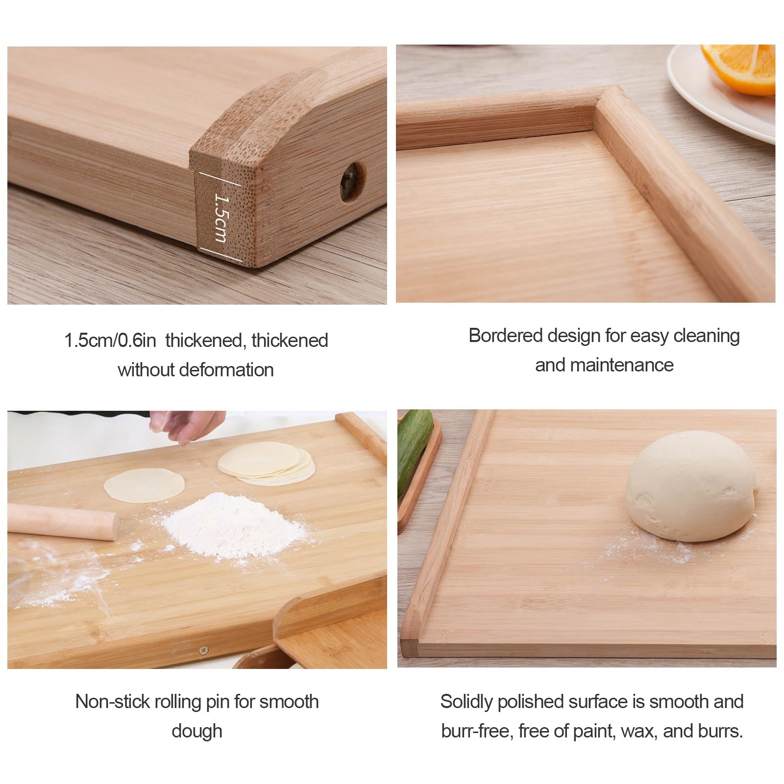 Tabla de cortar de bambú extragrande con bordes elevados para pastelería, pizza, carne, verduras y frutas, 50 x 80 cm, esencial para cocineros y cocineros caseros