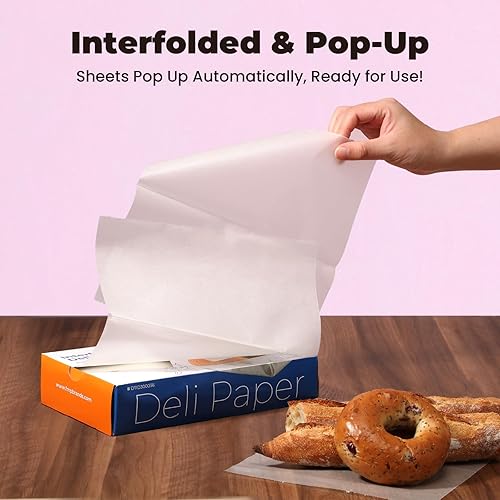 Miniatura 3 de Fit Meal Prep Paquete de 500 hojas de papel encerado de 10 x 10.75 pulgadas para alimentos, papel de delicatessen precortado interplegado,