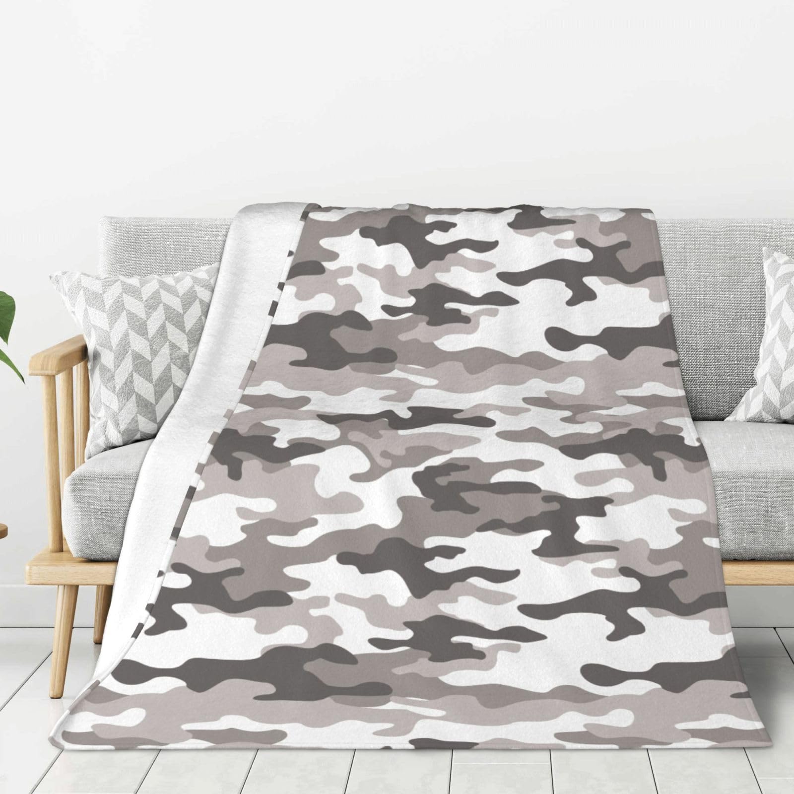 Couverture plaid flanelle camouflage gris toutes saisons pour lit