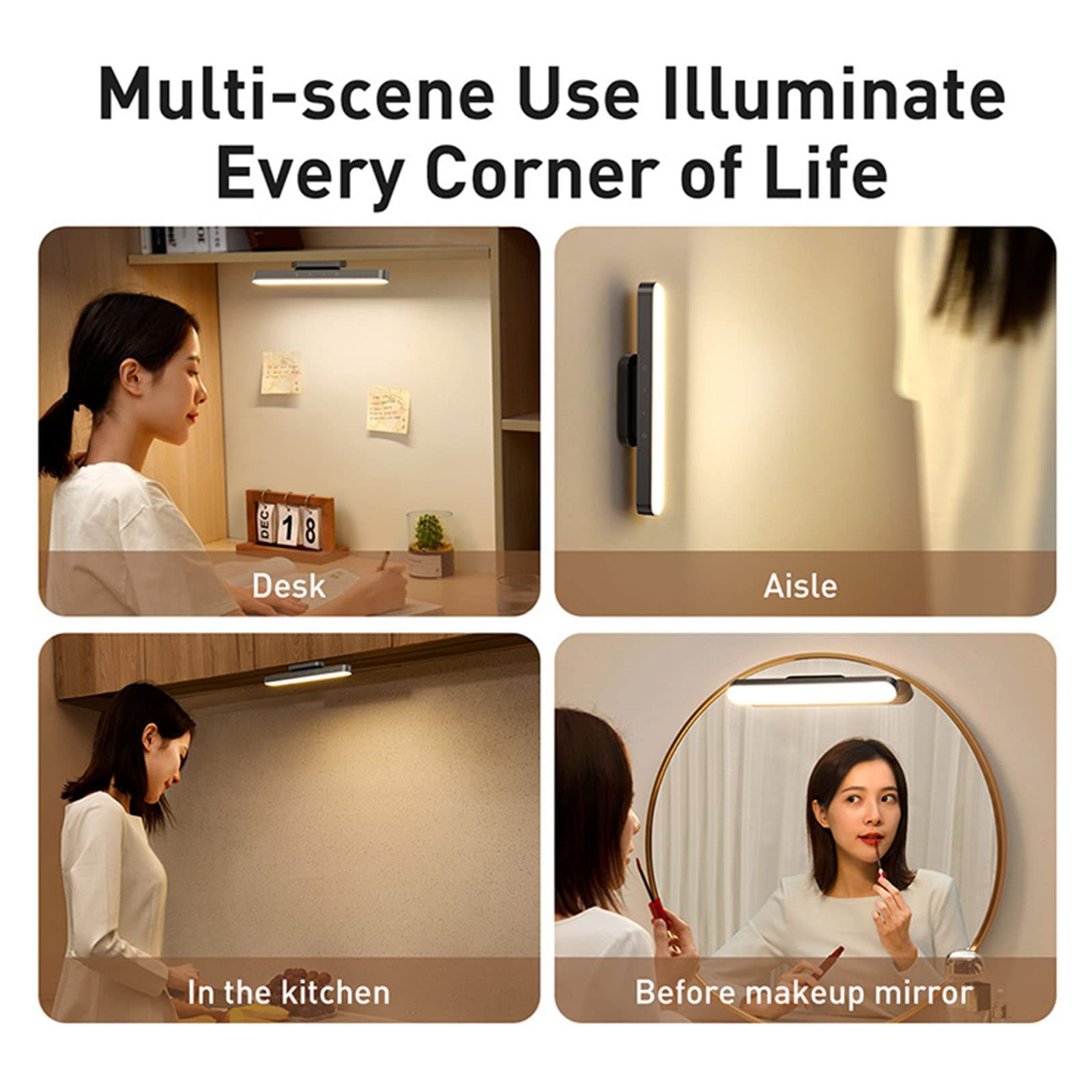 Luce Notturna Magnetica A LED, Luce da Lettura Touch Wireless A Sospensione Ricaricabile USB, Lampada da Parete da Comodino per Camera da Letto con Oscuramento Continuo