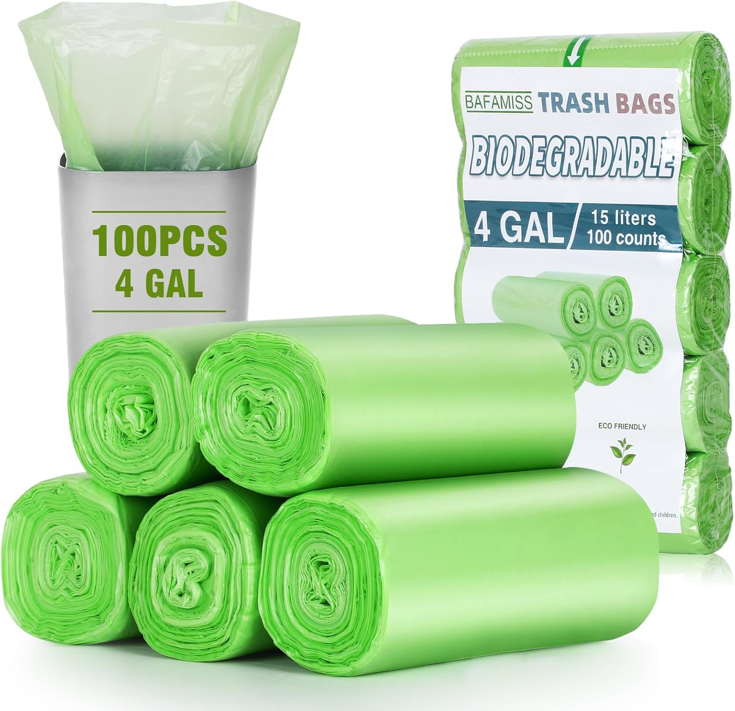 Small Trash Bags 4 Gallon, 100 Count Compostable Trash Bags