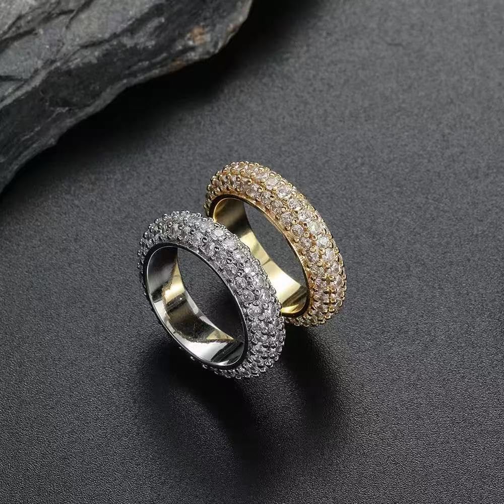 ENDLESSNESS & ETERNITY Hiphop Style 3 Row Eternity Band Ring 14K White Gold Plated CZ Cubic Zirconia - Image 3