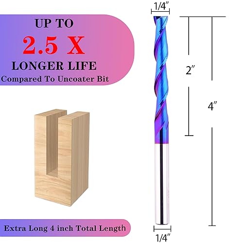 Miniatura 9 de Spiral Router Bits Up Cut 18 inch Cutting Dia 14 inch Shank Solid Carbide End Mill with Nanco Blue Coating CNC Bits for Wood Cut 3D Carving Engraving