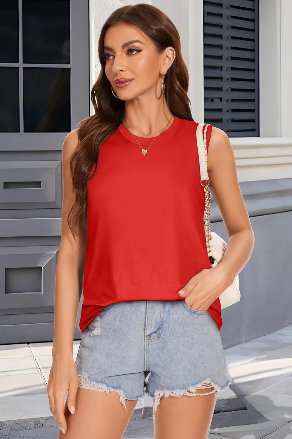 Tank Top for Women Summer Sleeveless Shirts Crewneck Casual Basic Side Split Tops - Image 4