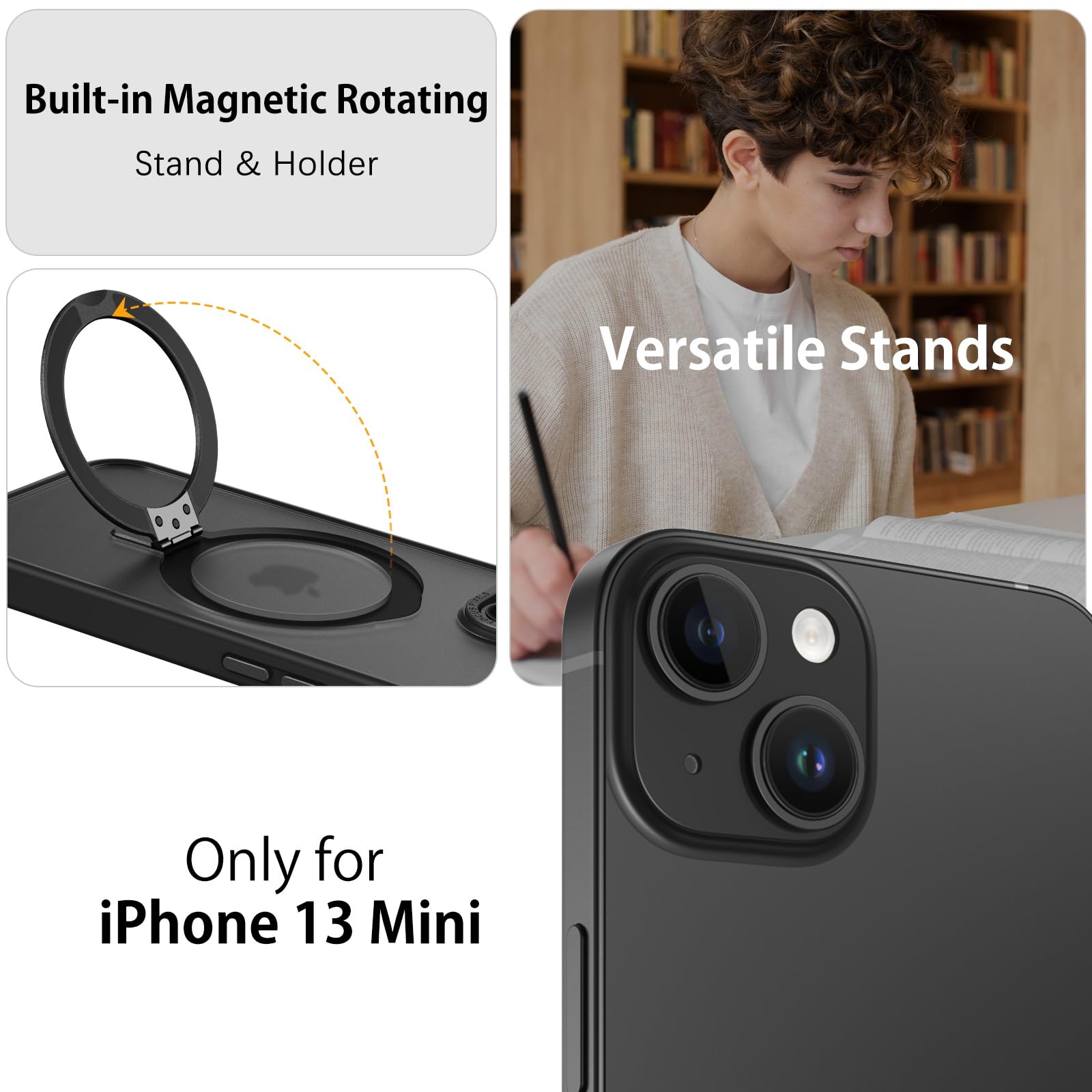 For IPhone 13 Pro Max Case With Rotating Magnetic Ring Holder & Swivel Stand [Military Drop Protection] [Compatible With MagSafe] Slim PU Leather Shockproof Cover For IPhone 13 Pro Max, Darkblue