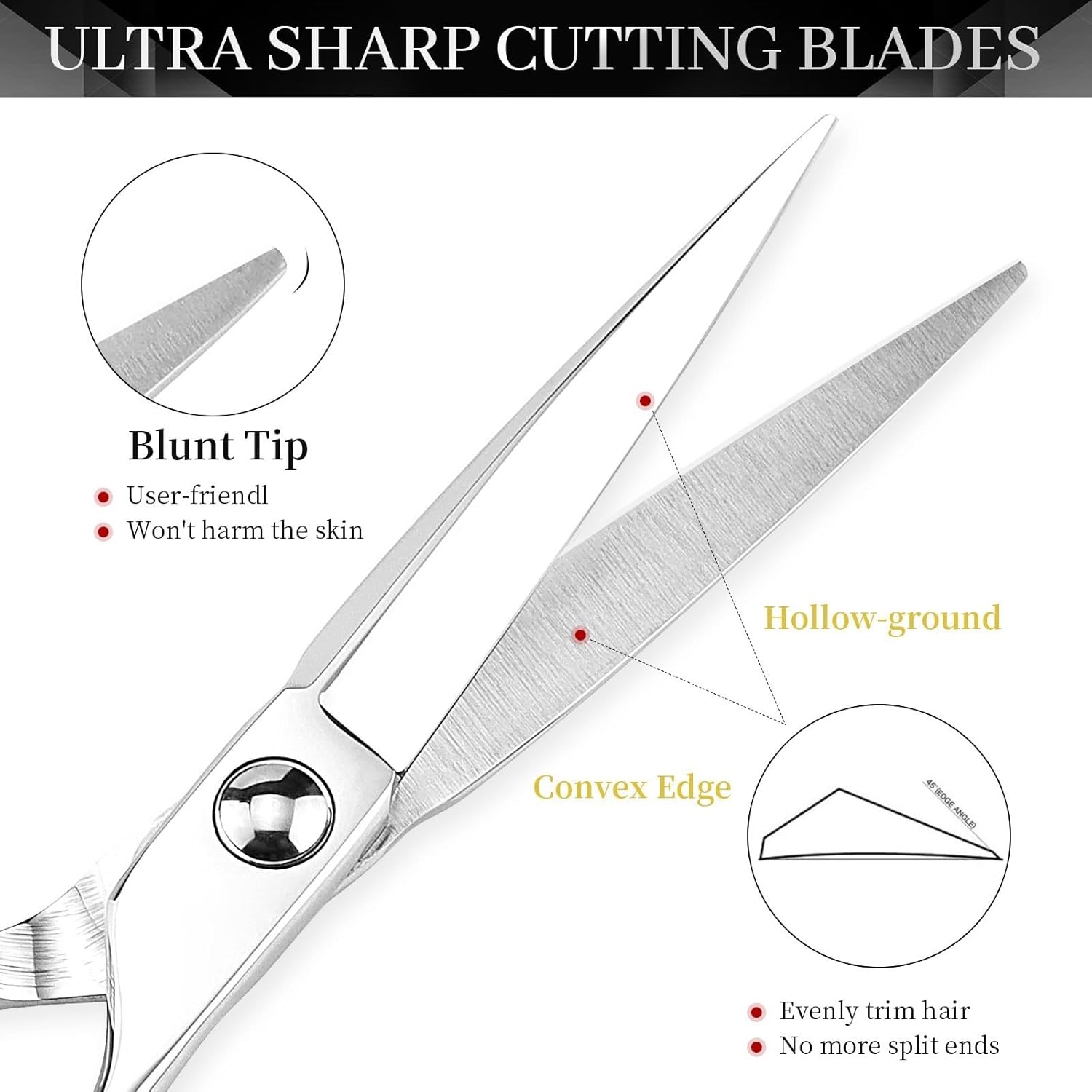 Hair Cutting Shears 6.0 Inch Silver Hairdressing Scissors Cutting and Thinning Shears Bangs Scissors Set