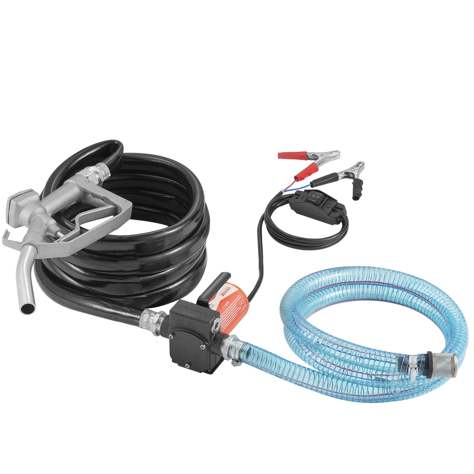 VEVOR Pompa di Trasferimento Carburante, 12 V CC 5 GPM 1/7 HP, Pompa Elettrica Portatile con Ugello Carburante, Spegnimento Automatico, Tubo Flessibile Lungo per Benzina Diesel Miscele di Metanolo