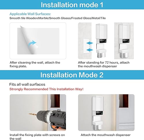 Vista 5 de Dispensador automático de enjuague bucal para baño, 23.67 onzas, dispensador de enjuague bucal montado en la pared con tazas magnéticas, perfecto