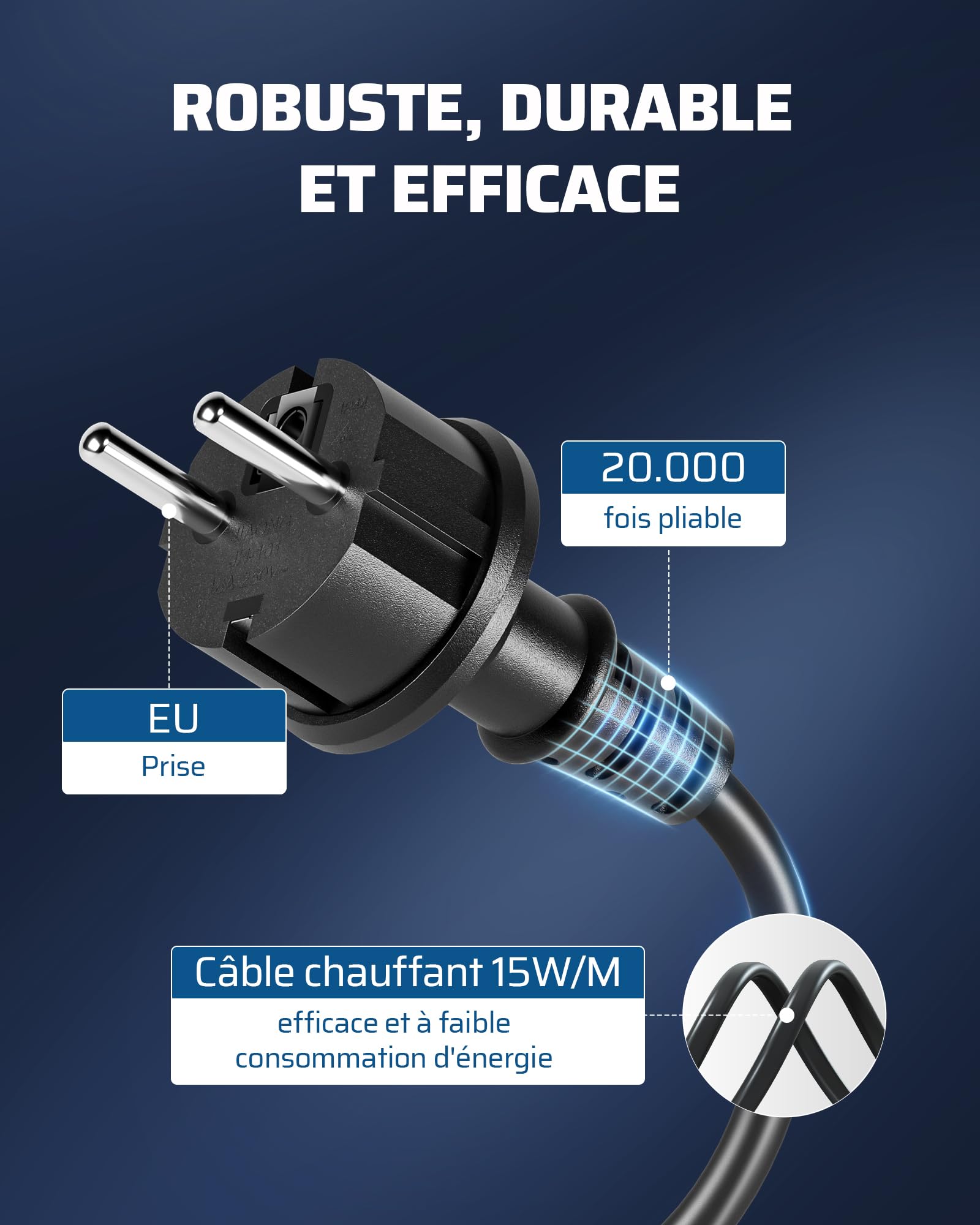 DEWENWILS Câble chauffant 230 V 6 m antigel IP67