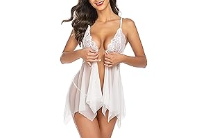 Women Lace Lingerie Front Closure Babydoll V-Neck Sexy Nightie