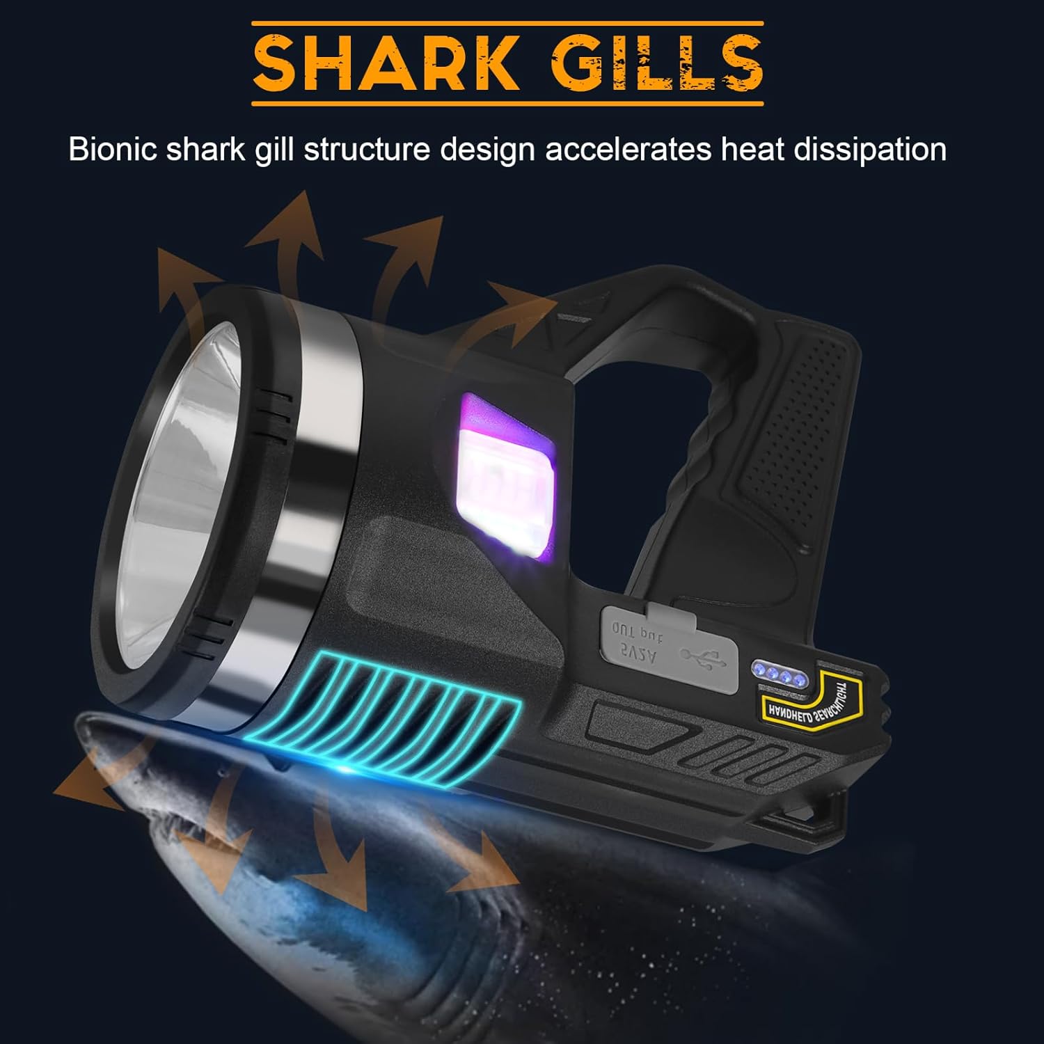 Spotlight 1000000 Lumens, 6 Modes Super Bright LED Rechargeable Spotlight Flashlight with Cob Light, Tripod, 15000mAh 18Hrs IPX7 Waterproof Spot Lights Outdoor Handheld for Boating, Large - Image 5