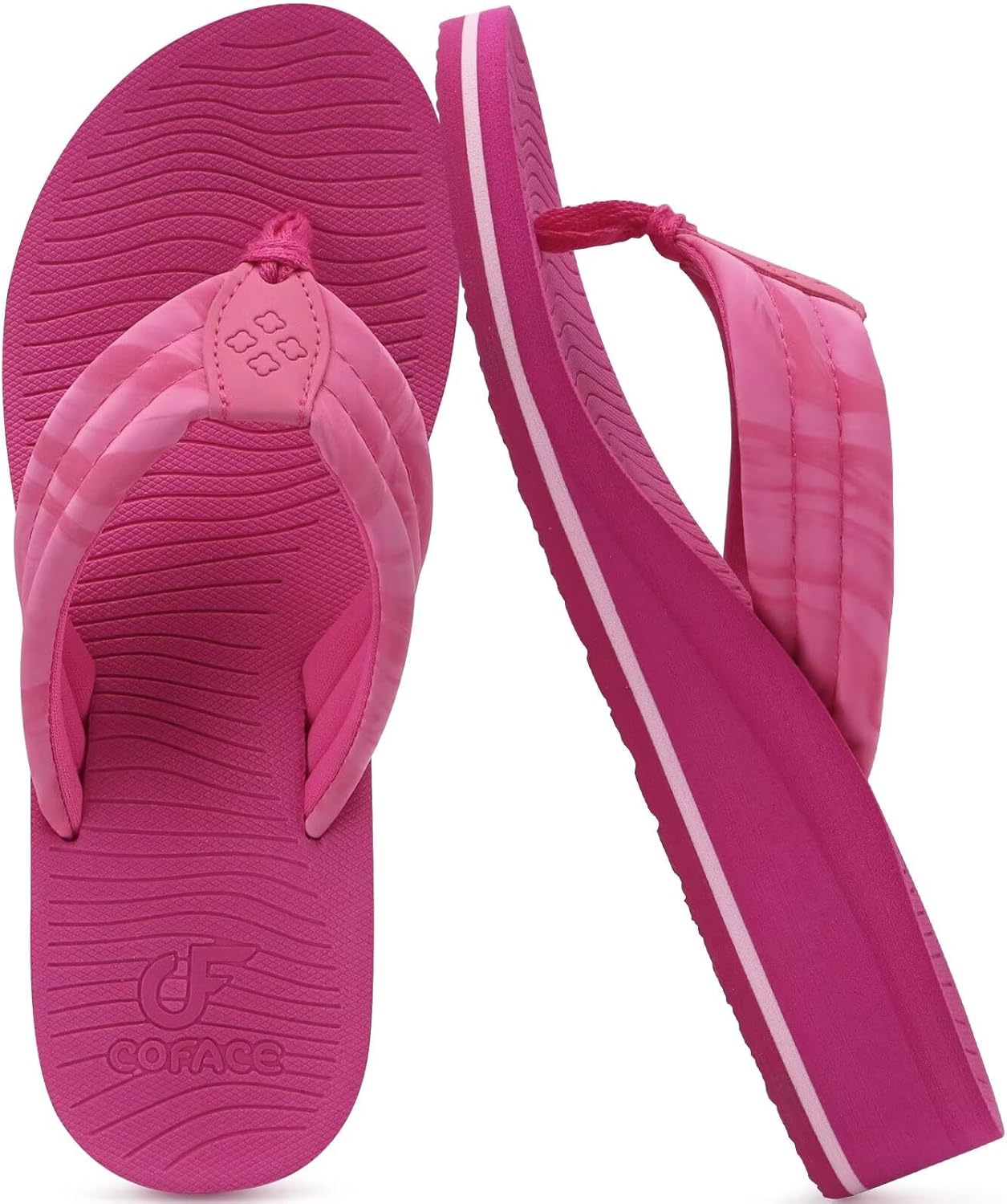 COFACE Women’s Flip Flops with Comfortable Arch Support Ladies Dressy Lightweight Wedge Flip-Flops Summer Soft Yoga Mat Platform Thong Sandals for Beach, Hot Pink Size 9 - Image 7