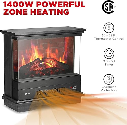 Miniatura 6 de TURBRO Firelake - Calentador eléctrico de chimenea con WiFi de 27 pulgadas con sonido crujiente, chimenea independiente con repisa, 7 efectos de