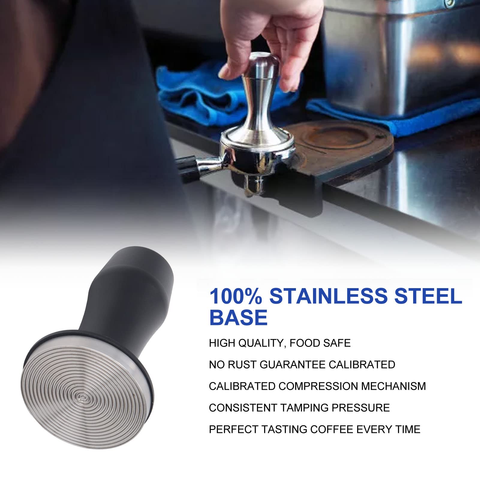 Tamper de café Aleación de aluminio Tamper calibrado con resorte con base de acero inoxidable Herramienta de apisonamiento para Cafe Home Barista Espresso Machine Accesorio (Fondo de 58