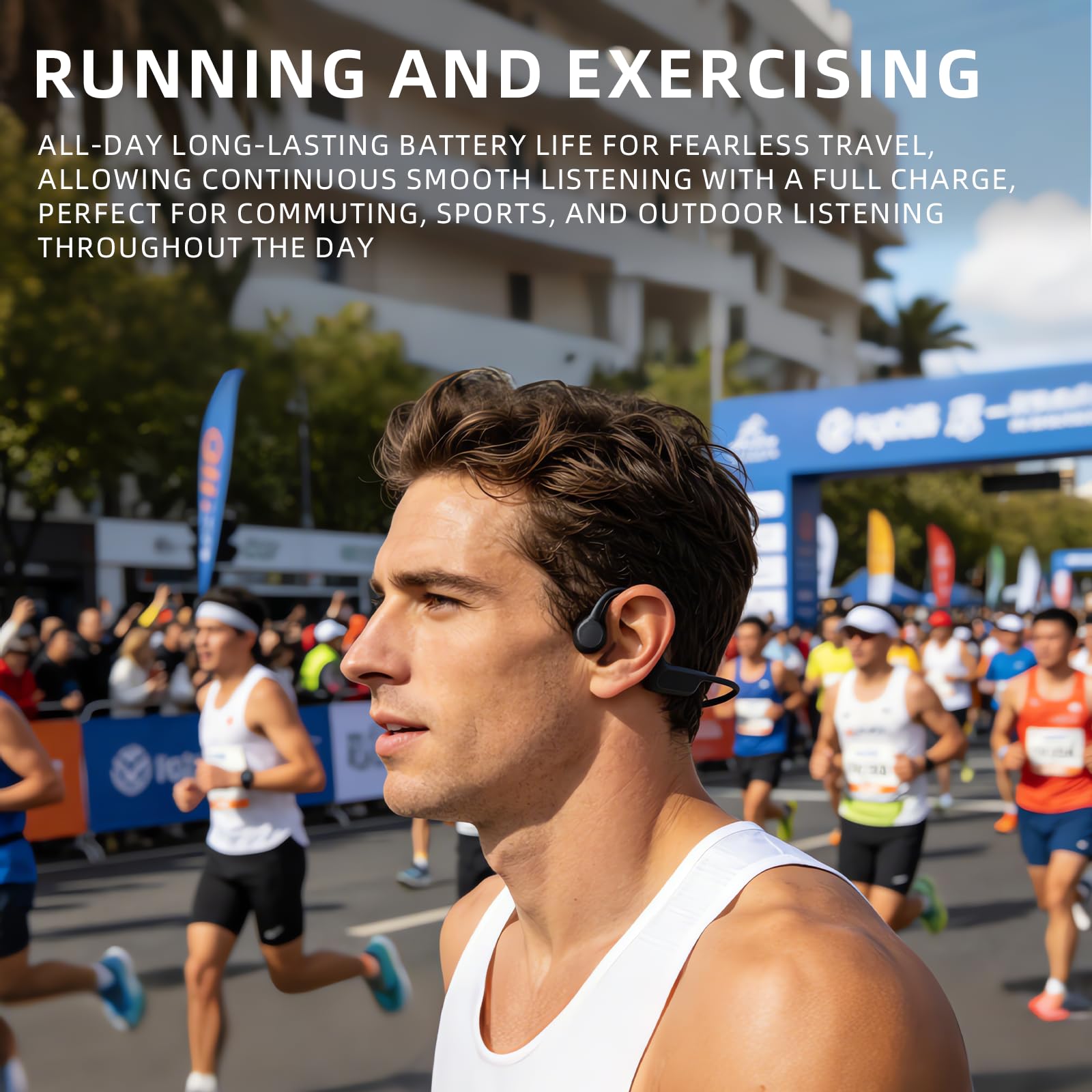 Auriculares de conducción ósea de natación, Bluetooth 5.3, auriculares inalámbricos de oreja abierta con micrófono, 32 GB MP3, hasta 15 horas de reproducción, auriculares impermeables IP68 para correr
