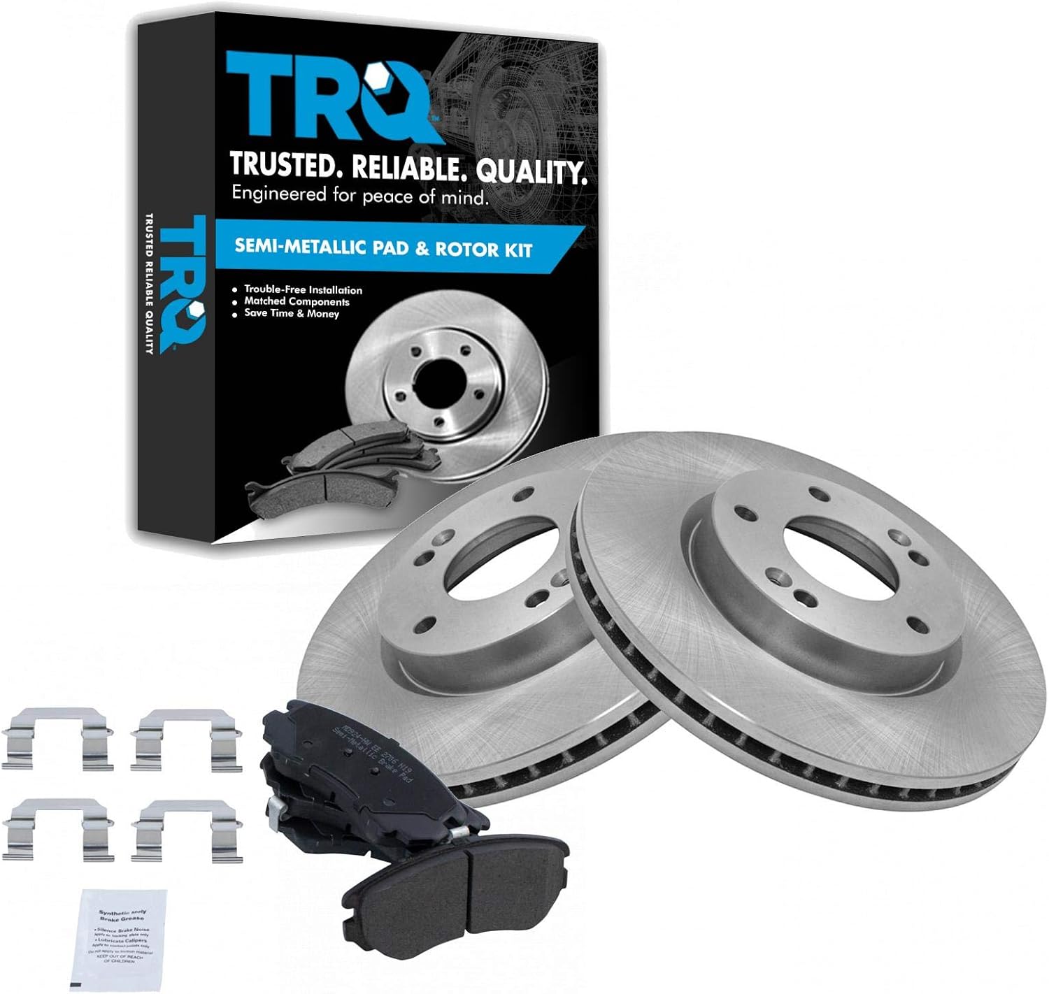 TRQ Front Brake Pad & Rotor Kit Brake Pads Brake Rotor Semi-Metallic Compatible with 2006-2010 Hyundai Sonata 2003-2008 Tiburon 2005-2009 Tucson Kia Optima 2012-2013 Soul 2005-2010 Sportage