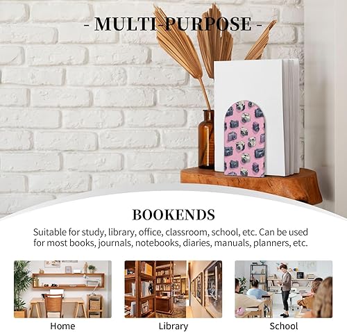 Miniatura 7 de Book Ends for Shelves 1 Pair - Retro Camera Pink Print Wood with Metal Base Bookends for Heavy Books, Book Stand Organizer Holder for Books Movies