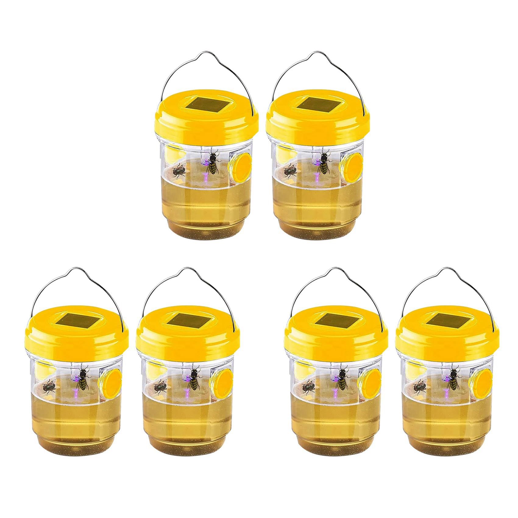 Jnchdghwa Yellow 6 Pack Solar Wasp Trap Outdoor Hanging,Wasp Cather Hanging With Light For Jackets,Hornets,Bee,Wasp Traps