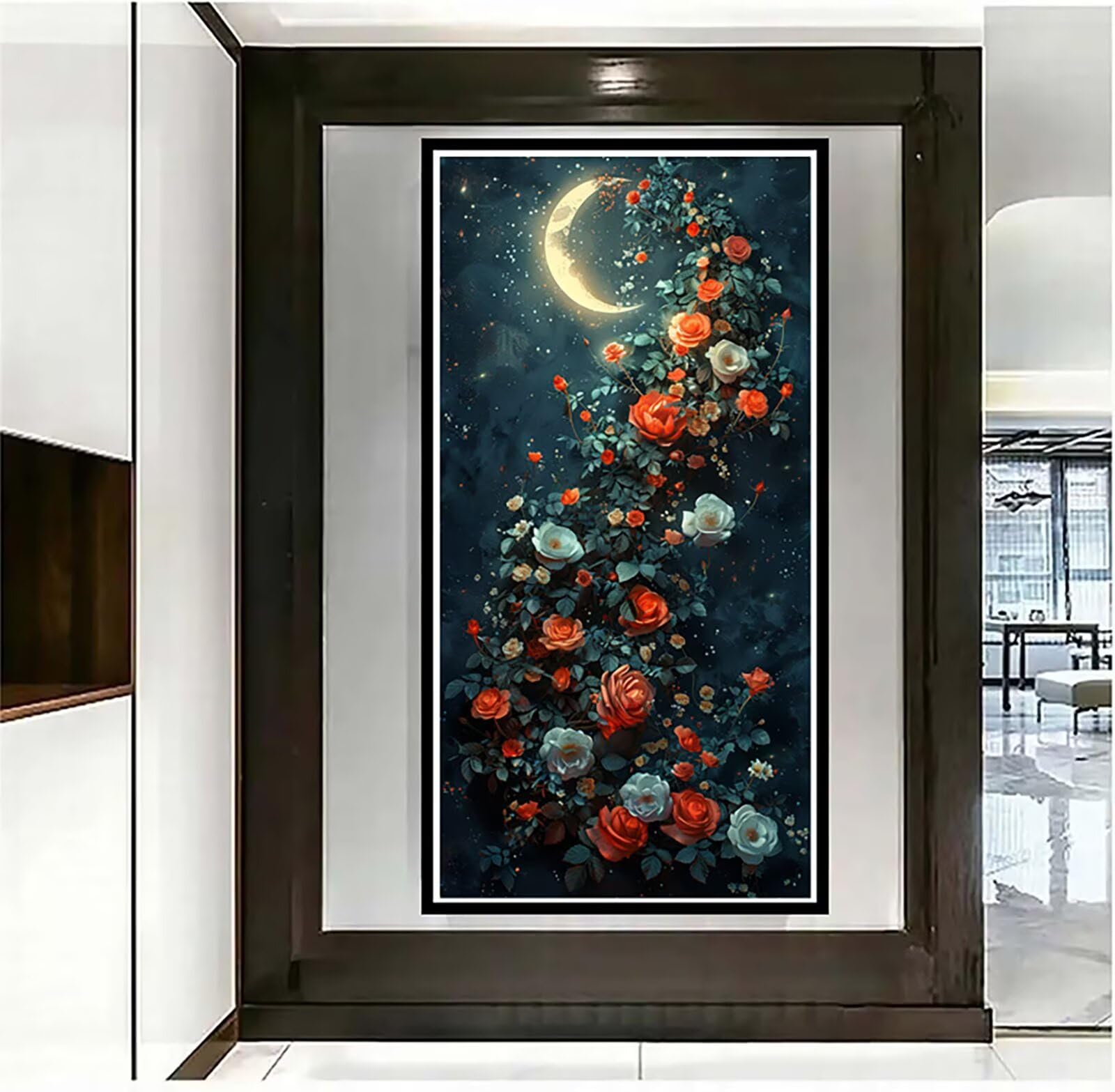 Dipingere con i Numeri Adulti Fiore, Dipingere con i Numeri Luna, Fai da te Paint by Numbers per Principianti, Hobby Creativi Adulti, Painting by Numbers per Decorazioni Casa Regalo 60x120cm N-8602