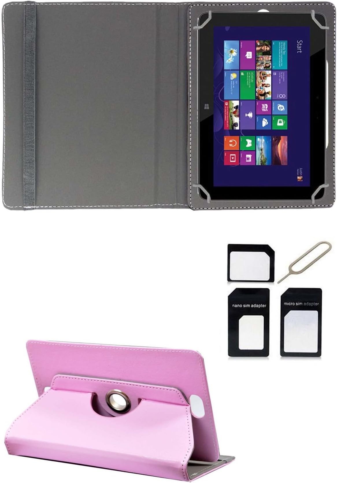 Hello Zone with Free Sim Adapter Kit Sony Xperia Tablet Z LTE 360� Rotating 10� Inch Flip Case Cover Book Cover -Baby Pink