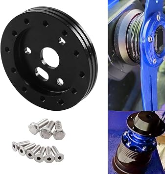 Steering Wheel Pad, 6 Holes to 3 Holes Tuning Steering Wheel Base Connector, Alloy Steering Wheel Quick Release Adapter, Universal Car Steering Wheel Base Conversion Gasket Black