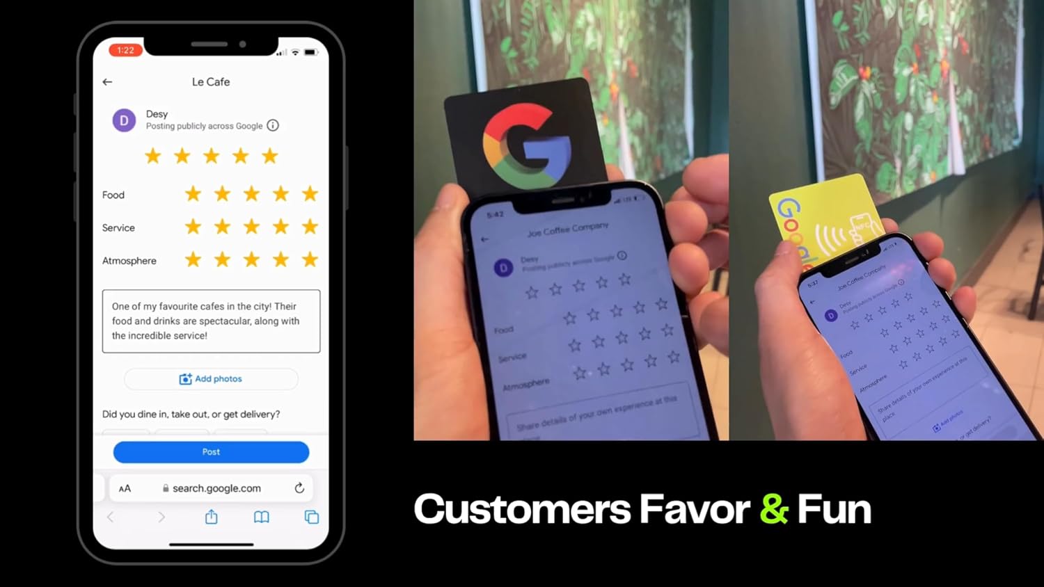 NFC Google Review Tap Stand – Reusable Phone Tap Card – Boost 5-Star Ratings – No App Needed – 4-Pack Kit (Google – Stand Combo Kit)