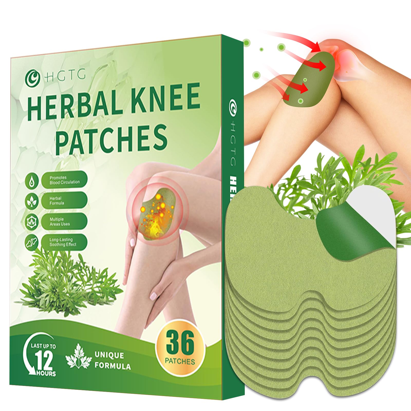 36 parches de rodilla: parches de calor naturales adhesivos para alivio de rodilla, parche de alivio de calor con extracto de ajenjo para larga duración, parches de calentamiento a base de hierbas