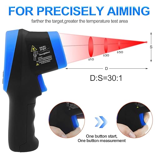 Miniatura 3 de Termómetro IR de alta temperatura -58 - 2732, pirómetro industrial láser dual 301 sin contacto, pistola termómetro digital sin contacto con gran