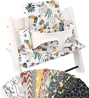 UKJE Cojín Compatible con Stokke Tripp Trapp - Cojín de Asiento Suave para Bebés y Niños Pequeños, Accesorio para Trona, Inserto de Tela de Algodón, Fácil de Instalar (Monos Blancos)