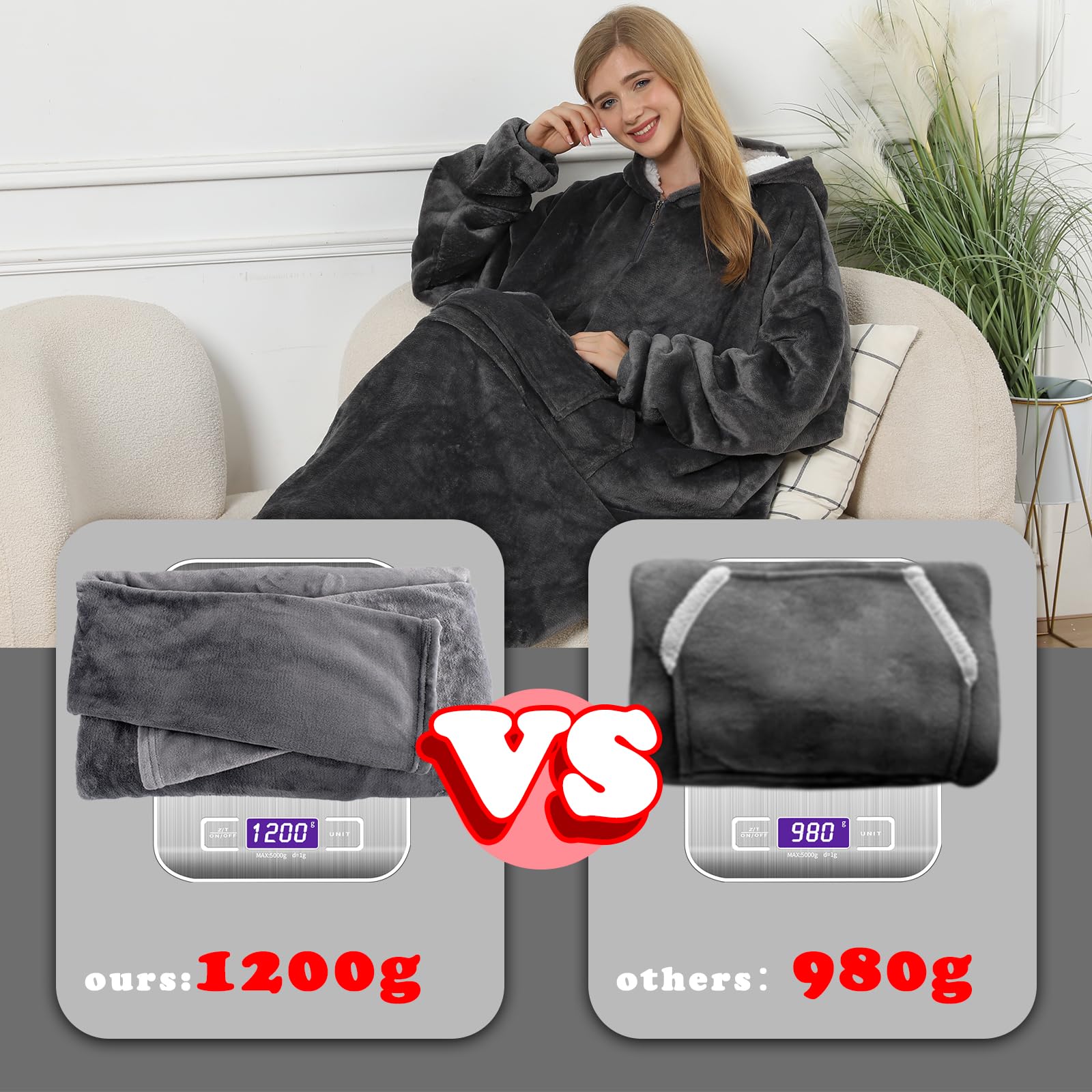 Couverture a Capuche Femme Homme,Pull Plaid Douce et Chaude, Avec Capuche et Poches Coral Velvet Sweat Plaid Femme,Taille Unique Automne Hiver pour Adulte et Homme
